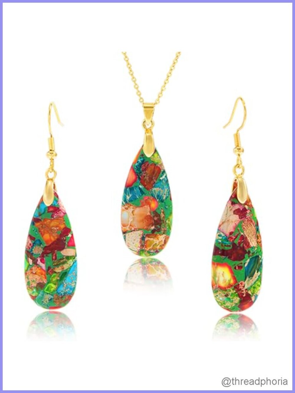 Natural Healing Stone Necklace & Earrings Set, Boho Crystal Jewelry Gift